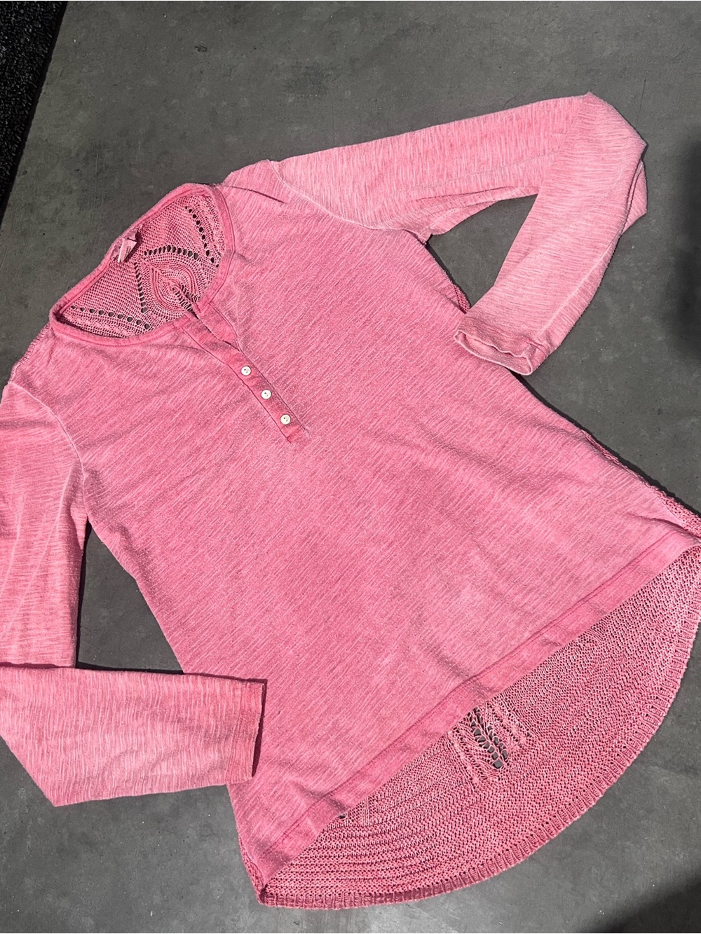 Ariat Pink Long-Sleeve Henley with Crochet Back Detail